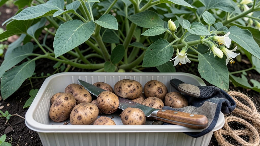 Cutting Seed Potatoes: Chubby Sprouts Ready for Planting in 3 Weeks